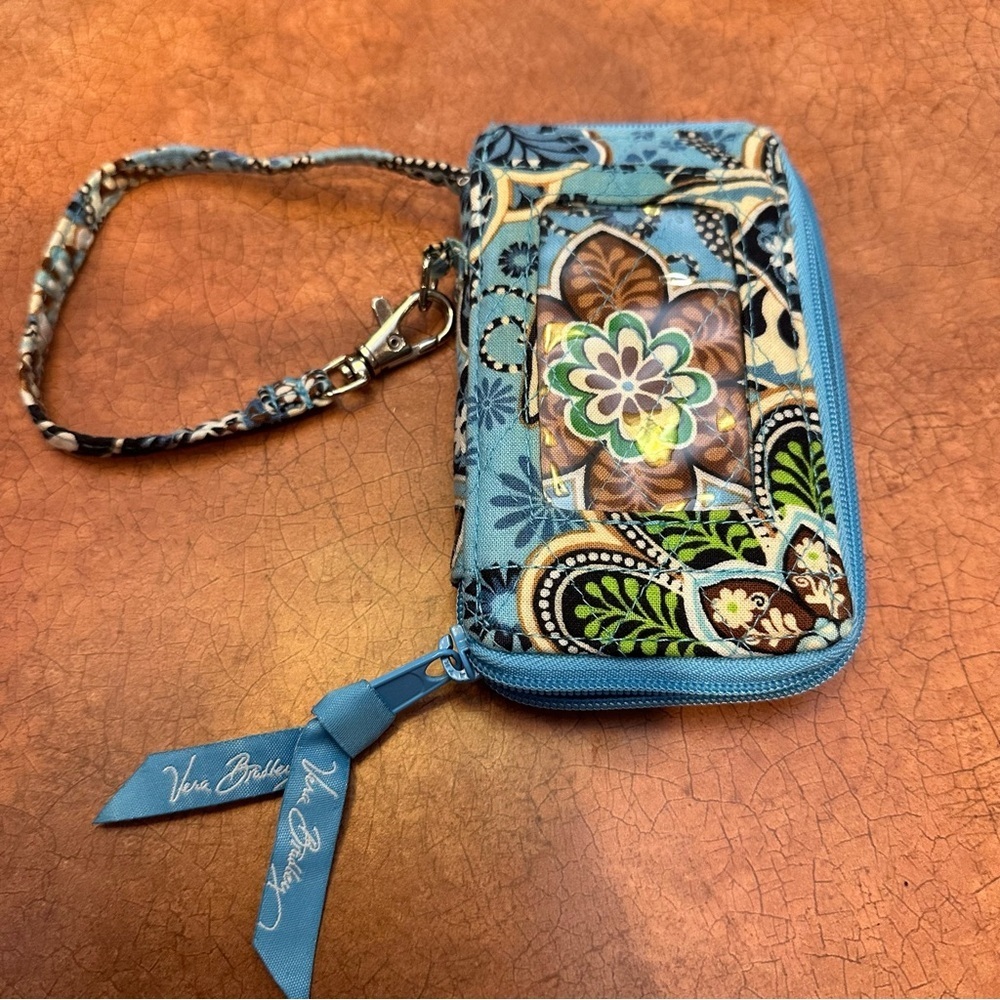 Vera Bradley Light Blue Floral Wrislet with Phone Pouch & Clear ID Pouch